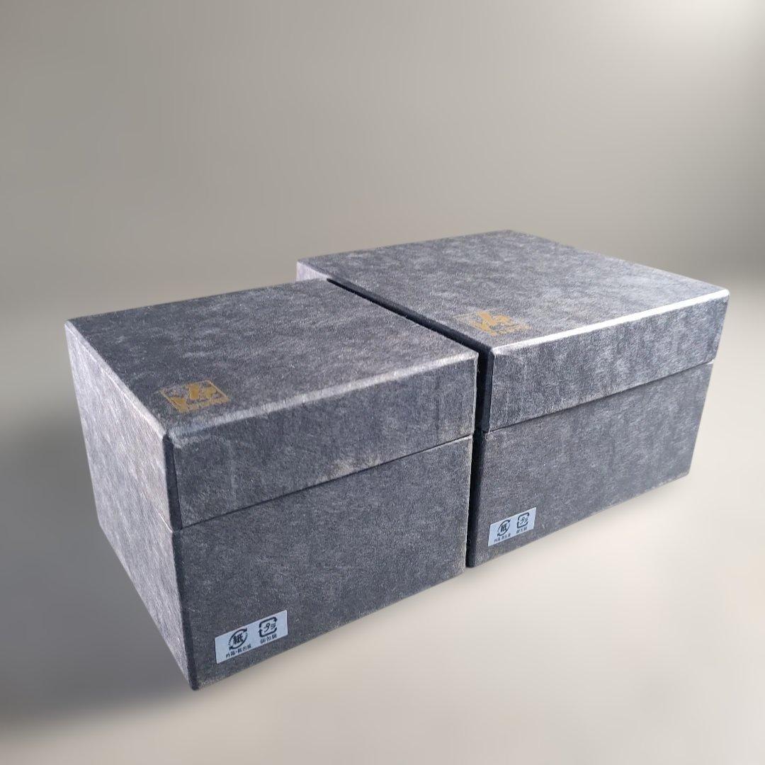 A1385-2/ 有田焼/源右衛門窯/染付市松紋湯呑/染錦丸紋割飯碗/懐石道具/