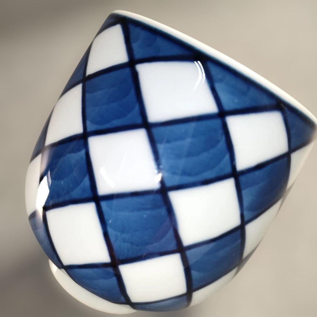 A1385-2/ 有田焼/源右衛門窯/染付市松紋湯呑/染錦丸紋割飯碗/懐石道具/