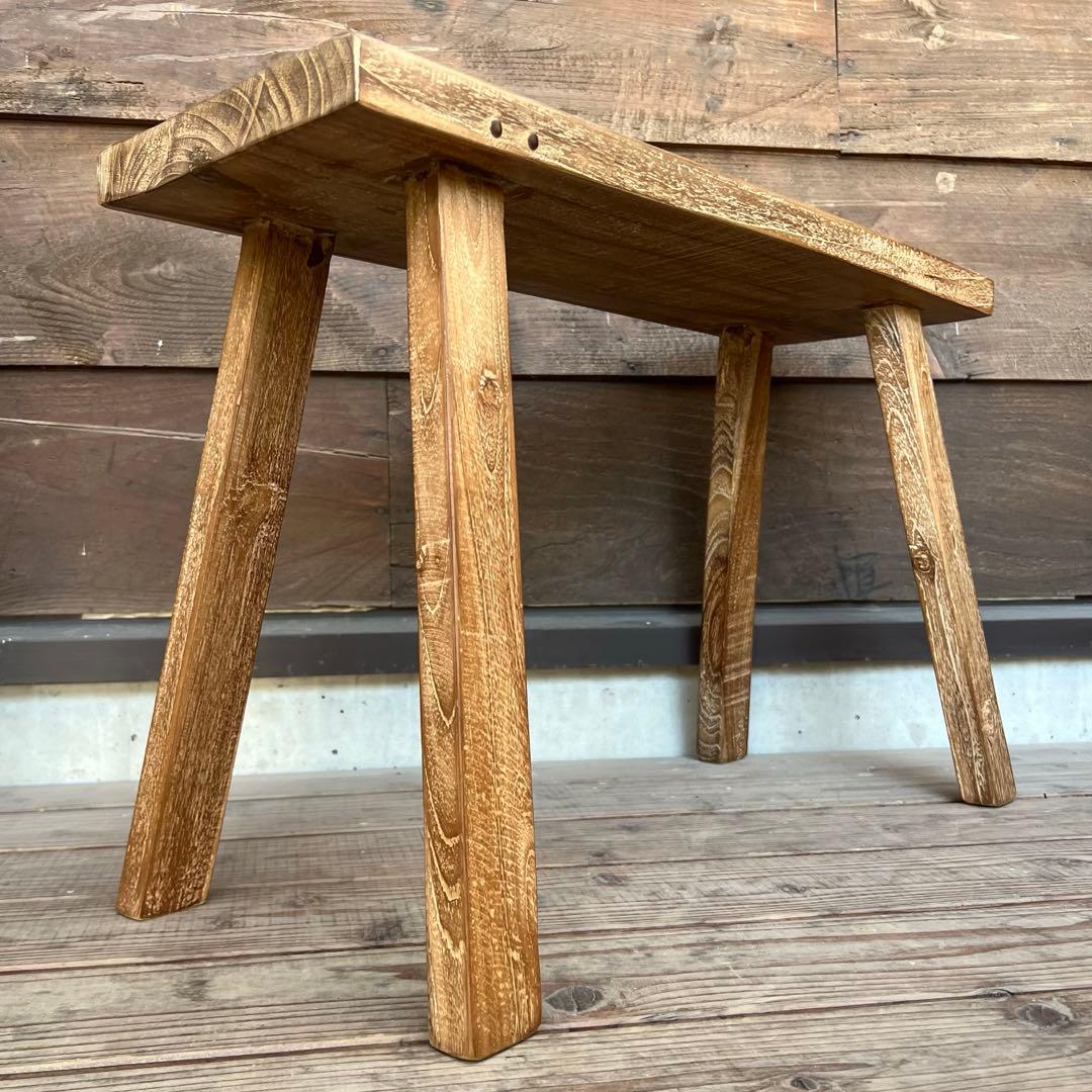 オールドチーク材 一枚板ベンチ70cm チーク無垢材 アンティーク調 スツール