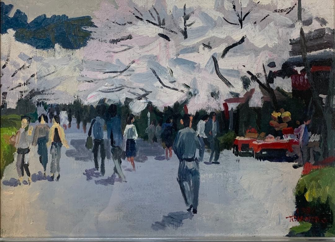 絵画　額装　油彩肉筆画　姫野陸郎『桜』1986年作