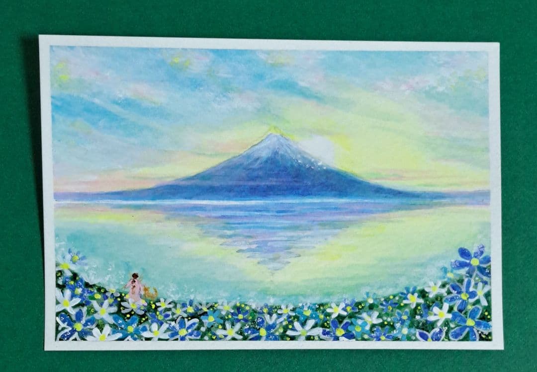 【おまとめ購入でSOLD OUT】富士山の朝焼け☆花畑から　アクリル画　#57