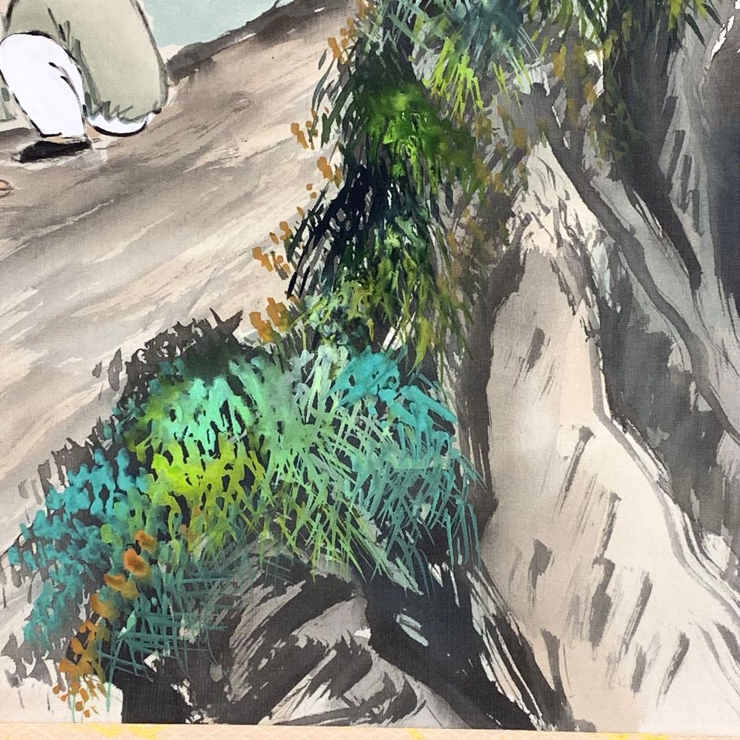 掛軸 秀峰 竹林高士之図 共箱 画賛 4-16
