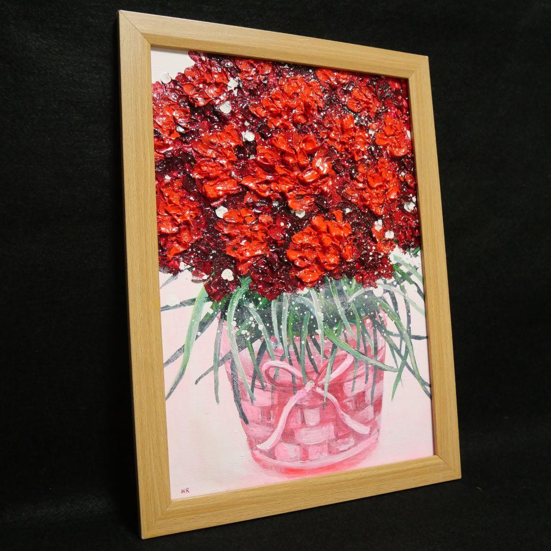油絵 油彩 油彩画 絵 絵画【赤いカーネーション】