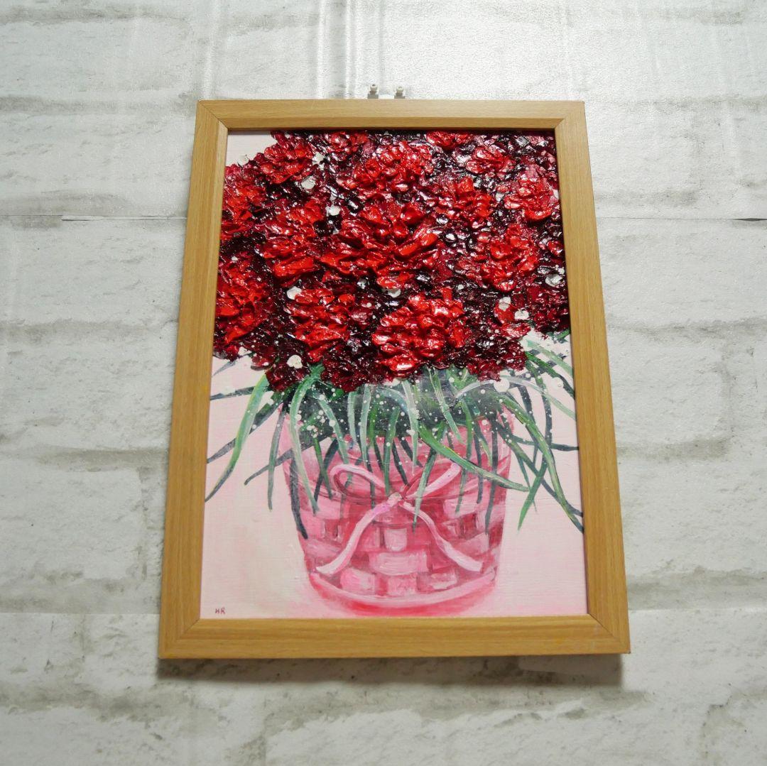 油絵 油彩 油彩画 絵 絵画【赤いカーネーション】