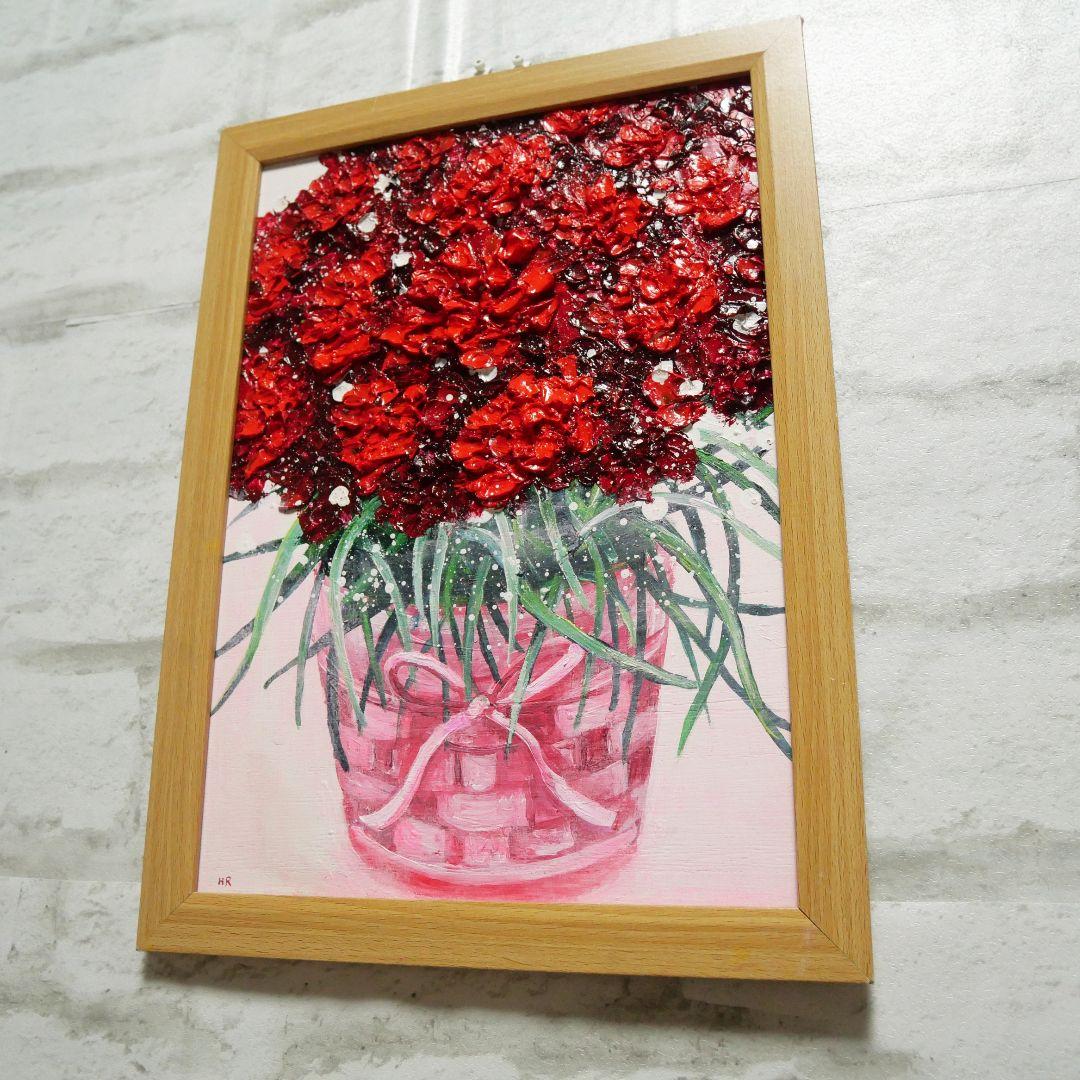 油絵 油彩 油彩画 絵 絵画【赤いカーネーション】