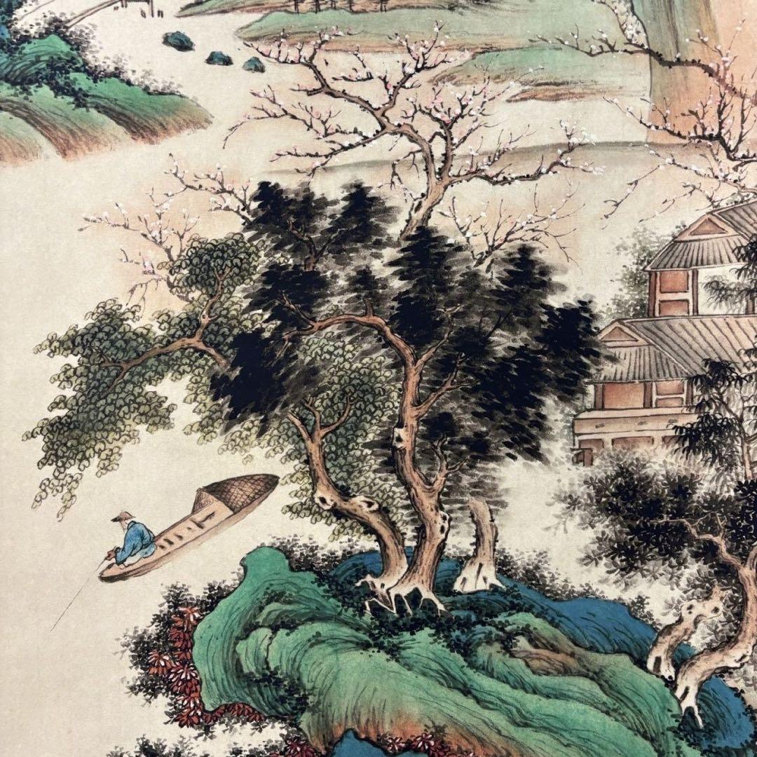 仇英 春江垂釣図 中堂掛け軸　中国山水画　宣紙　書画工芸