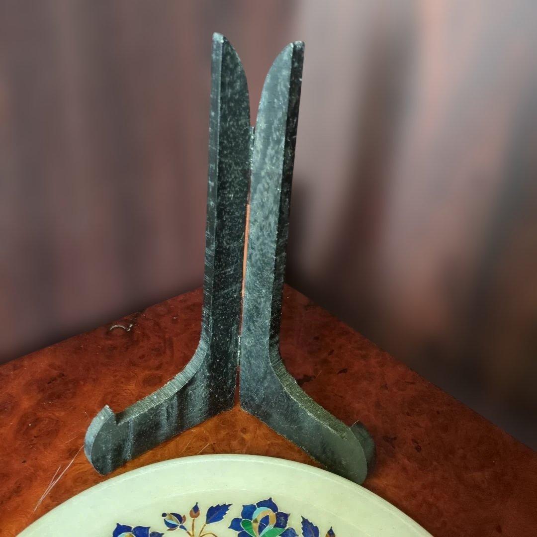 インド伝統工芸品、大理石象嵌細工 のプレート、木製スタンド付