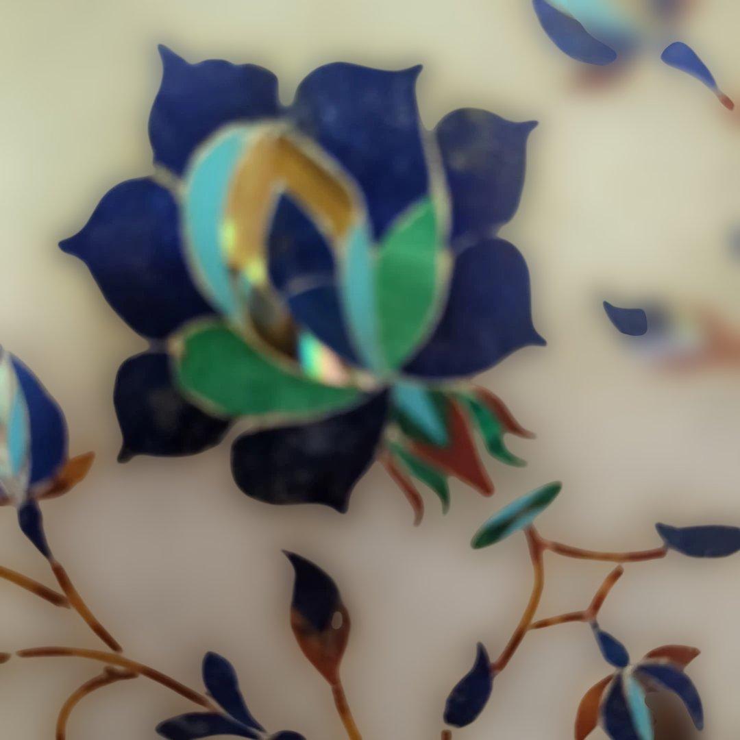 インド伝統工芸品、大理石象嵌細工 のプレート、木製スタンド付