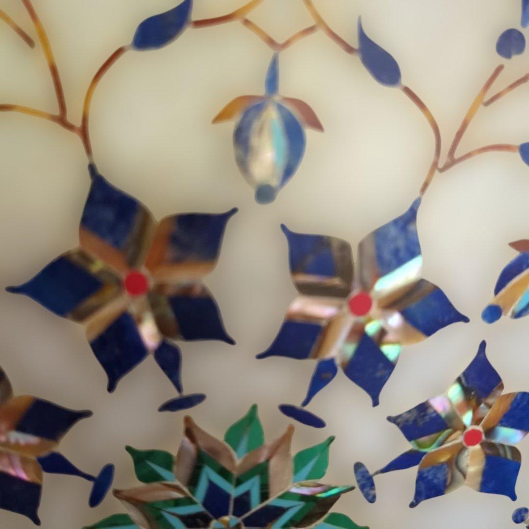 インド伝統工芸品、大理石象嵌細工 のプレート、木製スタンド付