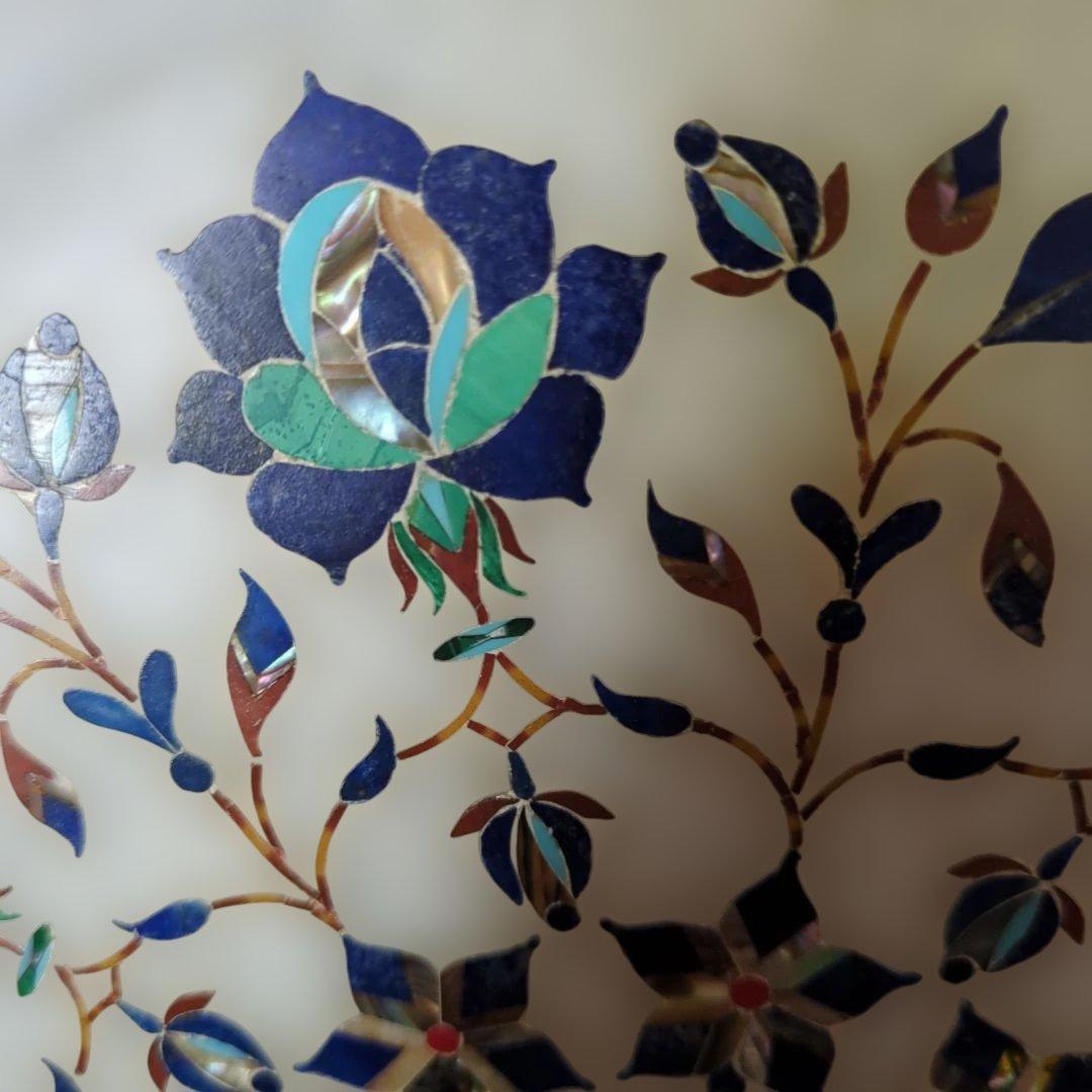 インド伝統工芸品、大理石象嵌細工 のプレート、木製スタンド付