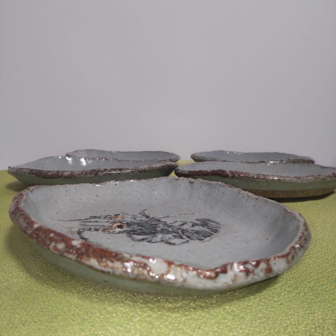 九谷焼 市川清鱗 清麟 清鱗 海の幸 小判皿 皿 5枚