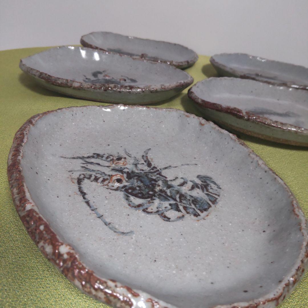 九谷焼 市川清鱗 清麟 清鱗 海の幸 小判皿 皿 5枚