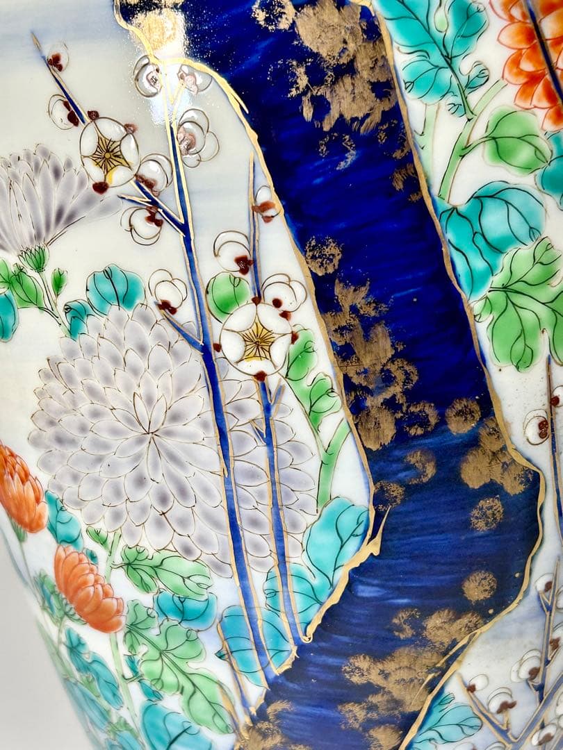 香蘭社 明治初期 釉下彩上絵花鳥図大花瓶 有田 伊万里