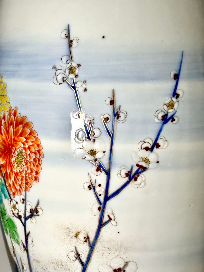 香蘭社 明治初期 釉下彩上絵花鳥図大花瓶 有田 伊万里