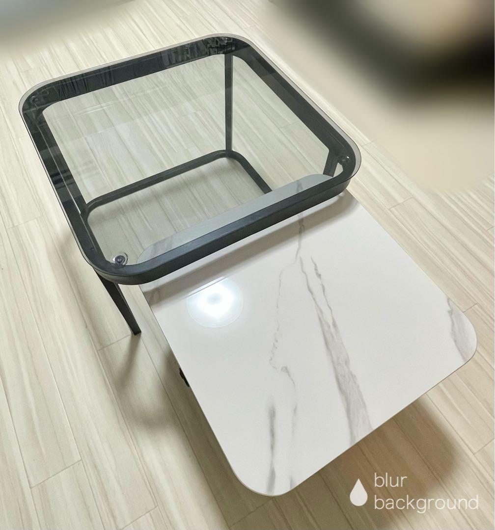 収納付きローテーブル 2点セット 天然石風 リビング用