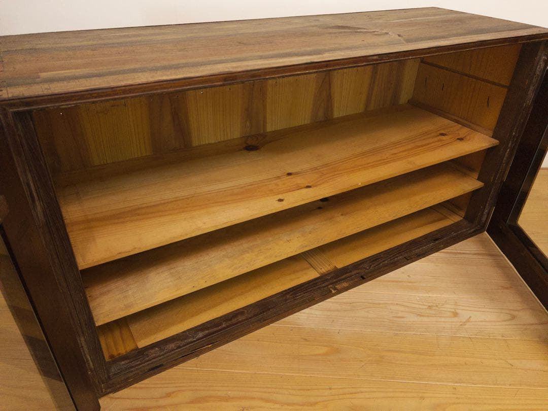 ガラス棚　ローボード　無垢材　M074　古道具　古家具　ビンテージ　アンティーク