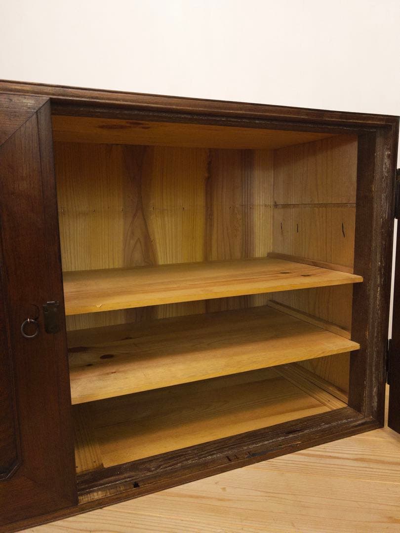 ガラス棚　ローボード　無垢材　M074　古道具　古家具　ビンテージ　アンティーク