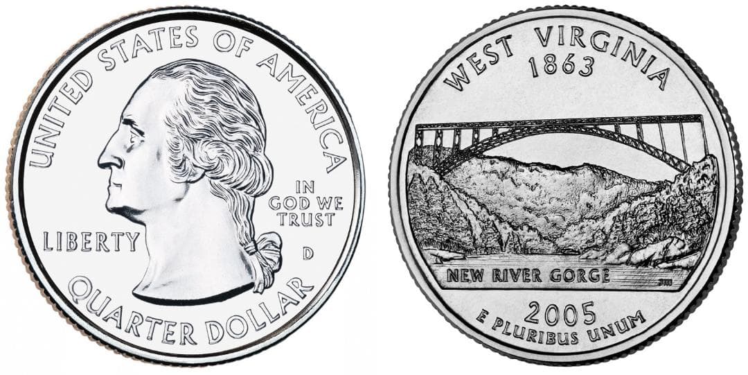 米国◆◆2005-D ワシントン (WV) クォーター硬貨100枚バッグ◆◆