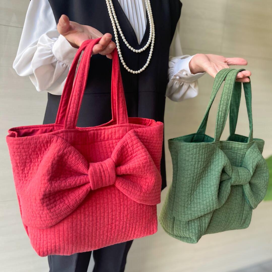 リボンヌビバッグ仕切り付き　イブルバッグ　グリーン　韓国ヌビバッグ　多機能大容量