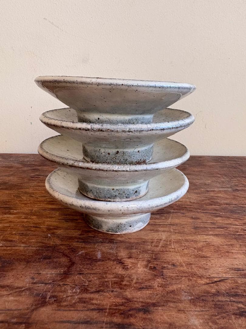 値下げ　舩木研兒　白秞（粉引）高台小皿　４客セット