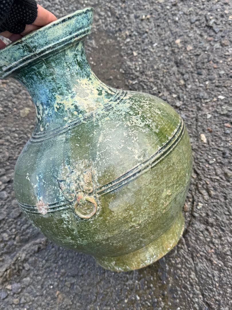 ‼️早速値下‼️リサイクルFORT‼️本日買取①‼️中国製で漢時代の緑釉‼️双獅子耳付き‼️