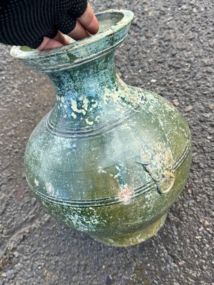 ‼️早速値下‼️リサイクルFORT‼️本日買取①‼️中国製で漢時代の緑釉‼️双獅子耳付き‼️