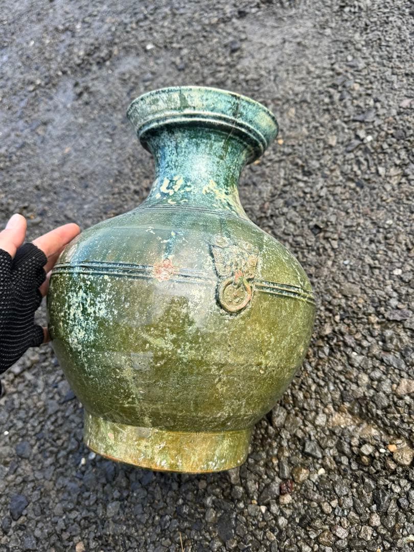 ‼️早速値下‼️リサイクルFORT‼️本日買取①‼️中国製で漢時代の緑釉‼️双獅子耳付き‼️