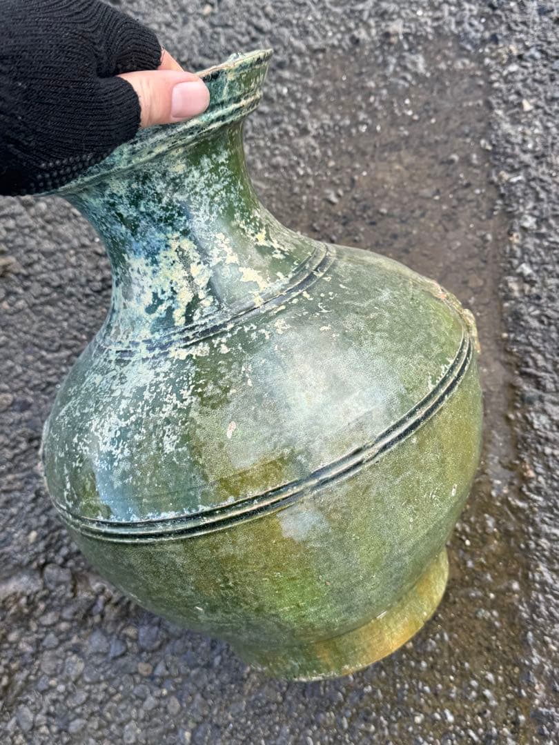 ‼️早速値下‼️リサイクルFORT‼️本日買取①‼️中国製で漢時代の緑釉‼️双獅子耳付き‼️