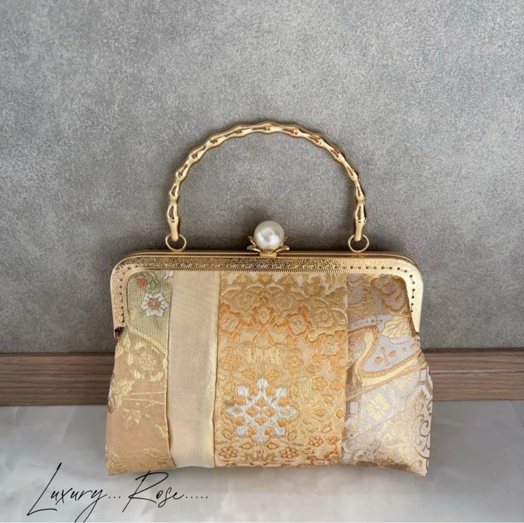新作！1点限定！上質パッチワーク♡5種上品ゴールド系高級帯地で上品帯地バッグ