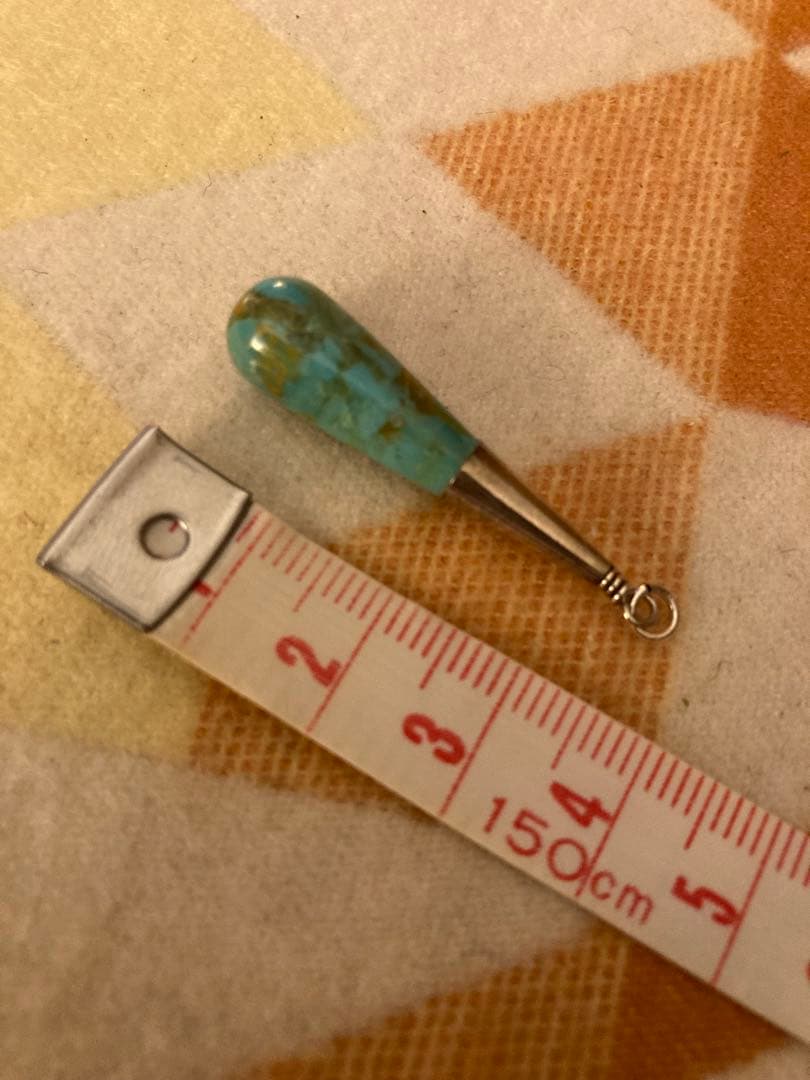 中古珍美品 フォッシルターコイズ滴型 ペンダントネックレス