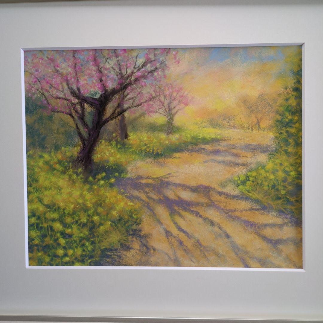 春　風景画 　額、マット付き　原画　絵画　パステル