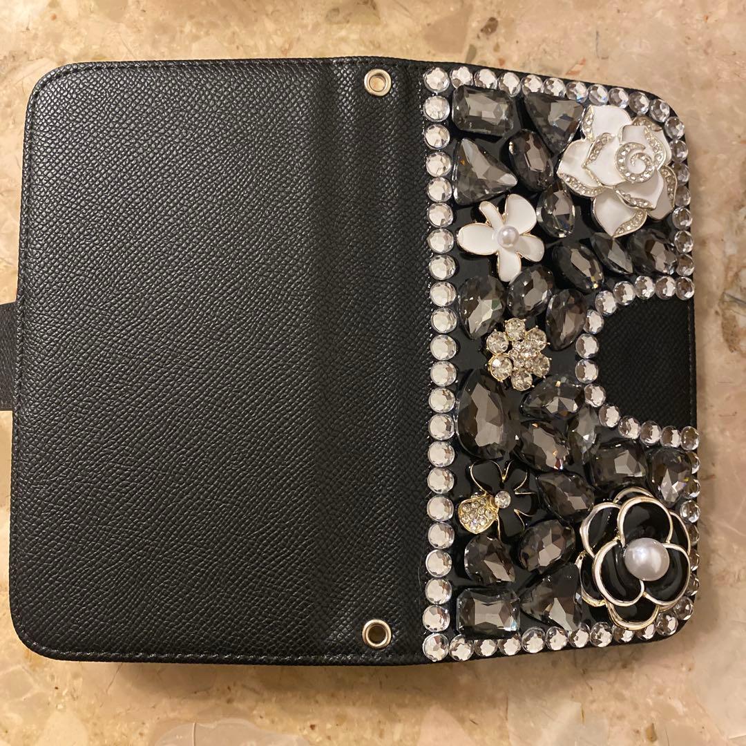 ストーン装飾手帳型ケース ブラック
