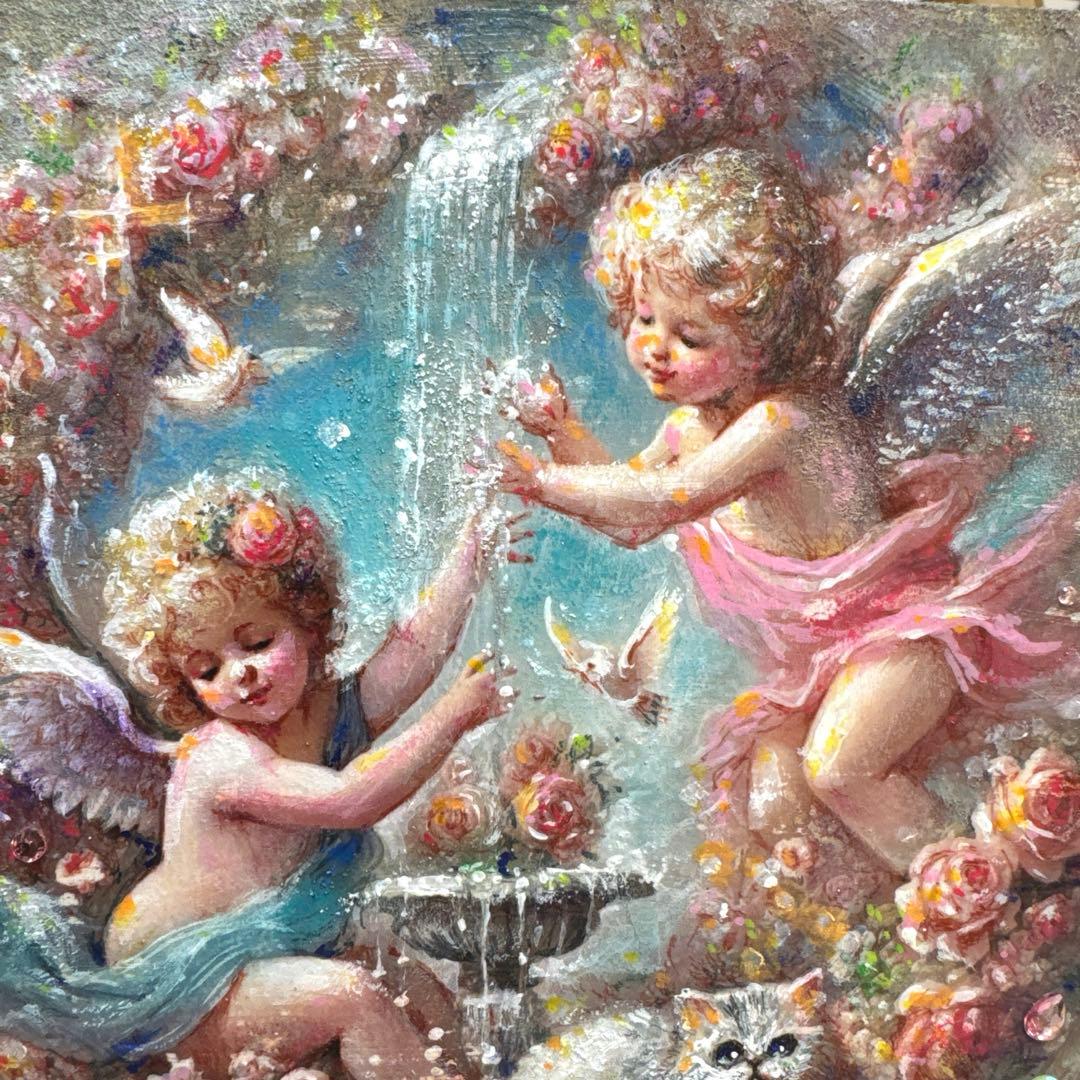 絵画原画《平和の泉》　　水の滴が気持ち穏やかに出来そうな作品　キラキラコラージュ