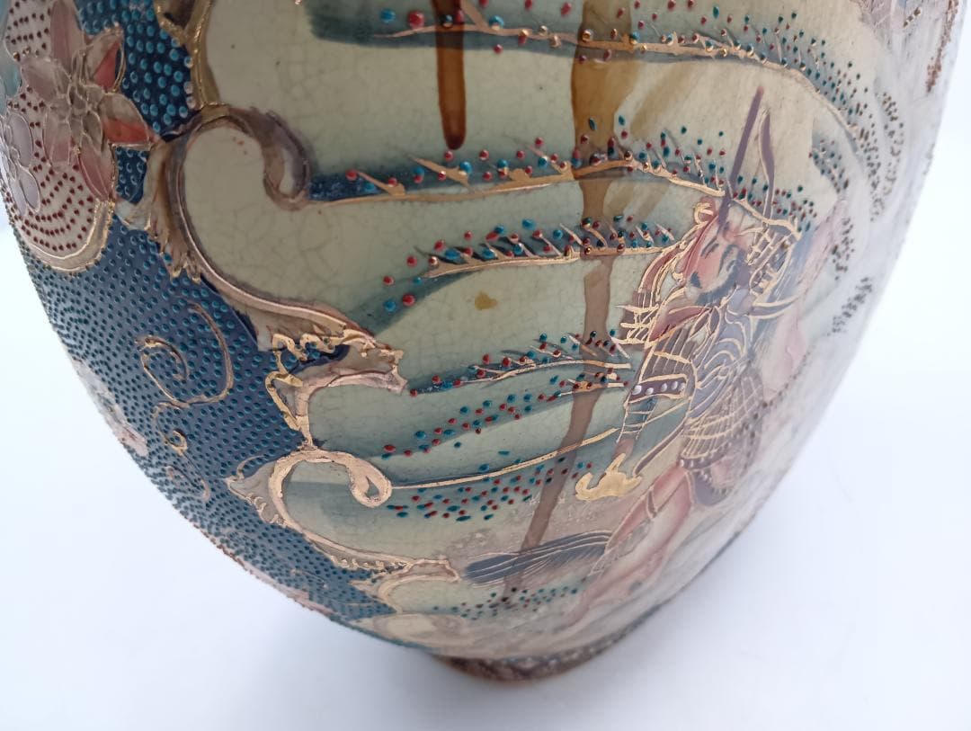 花瓶 壺 金彩 武将図 龍