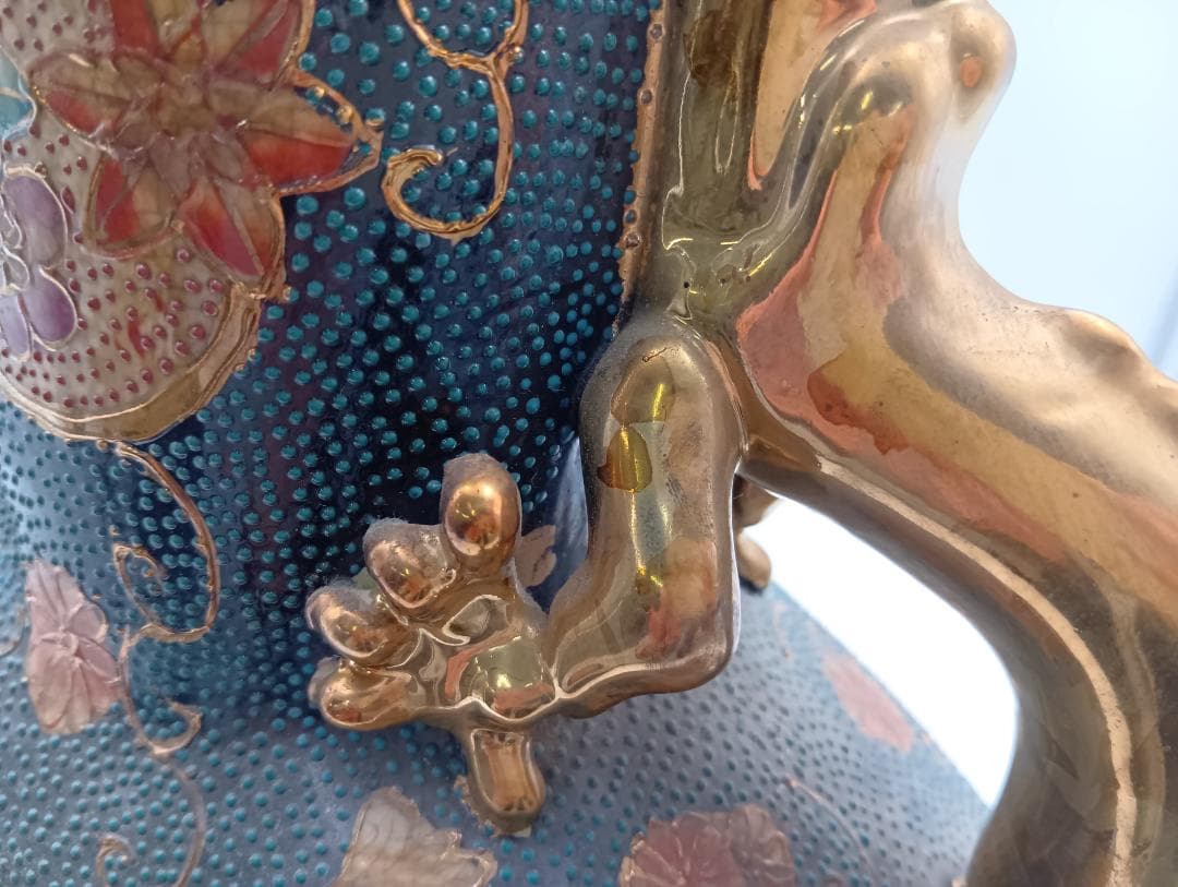 花瓶 壺 金彩 武将図 龍