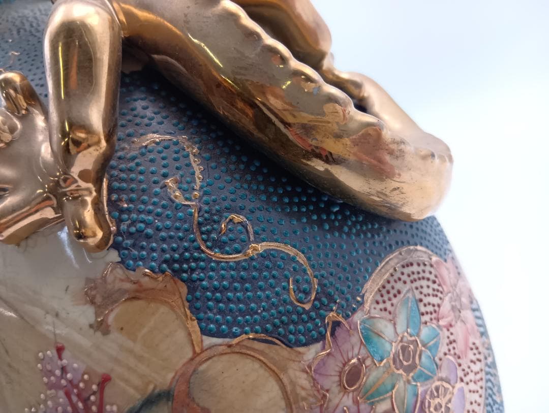 花瓶 壺 金彩 武将図 龍