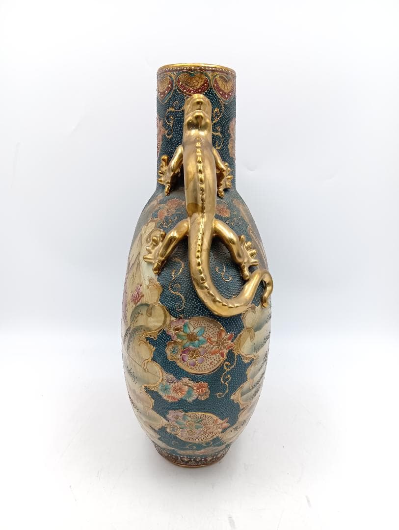 花瓶 壺 金彩 武将図 龍