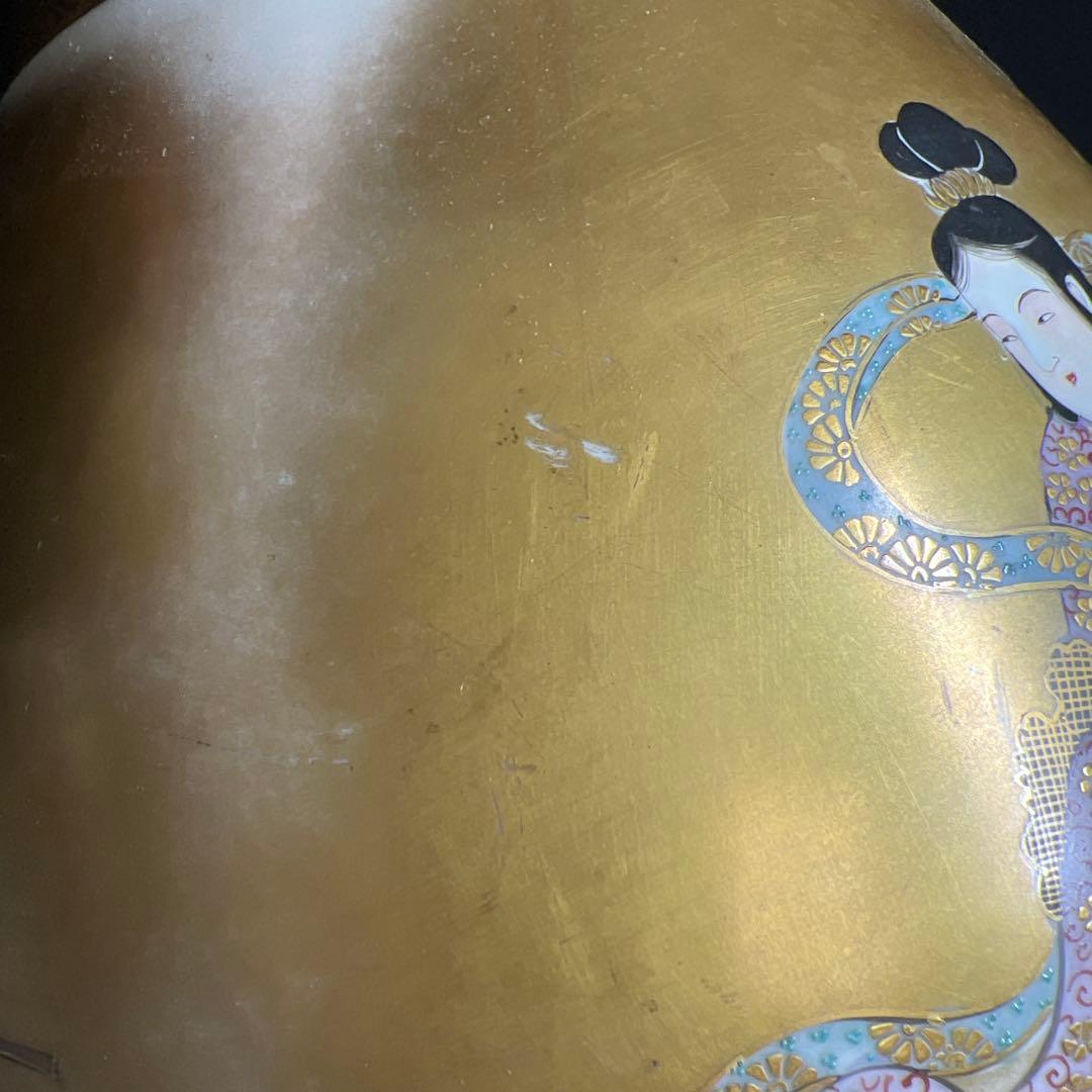 明治期　九谷焼　金蘭手七福神花瓶　高さ約30.5㎝　東Y8-0324☆1Fトヒウ