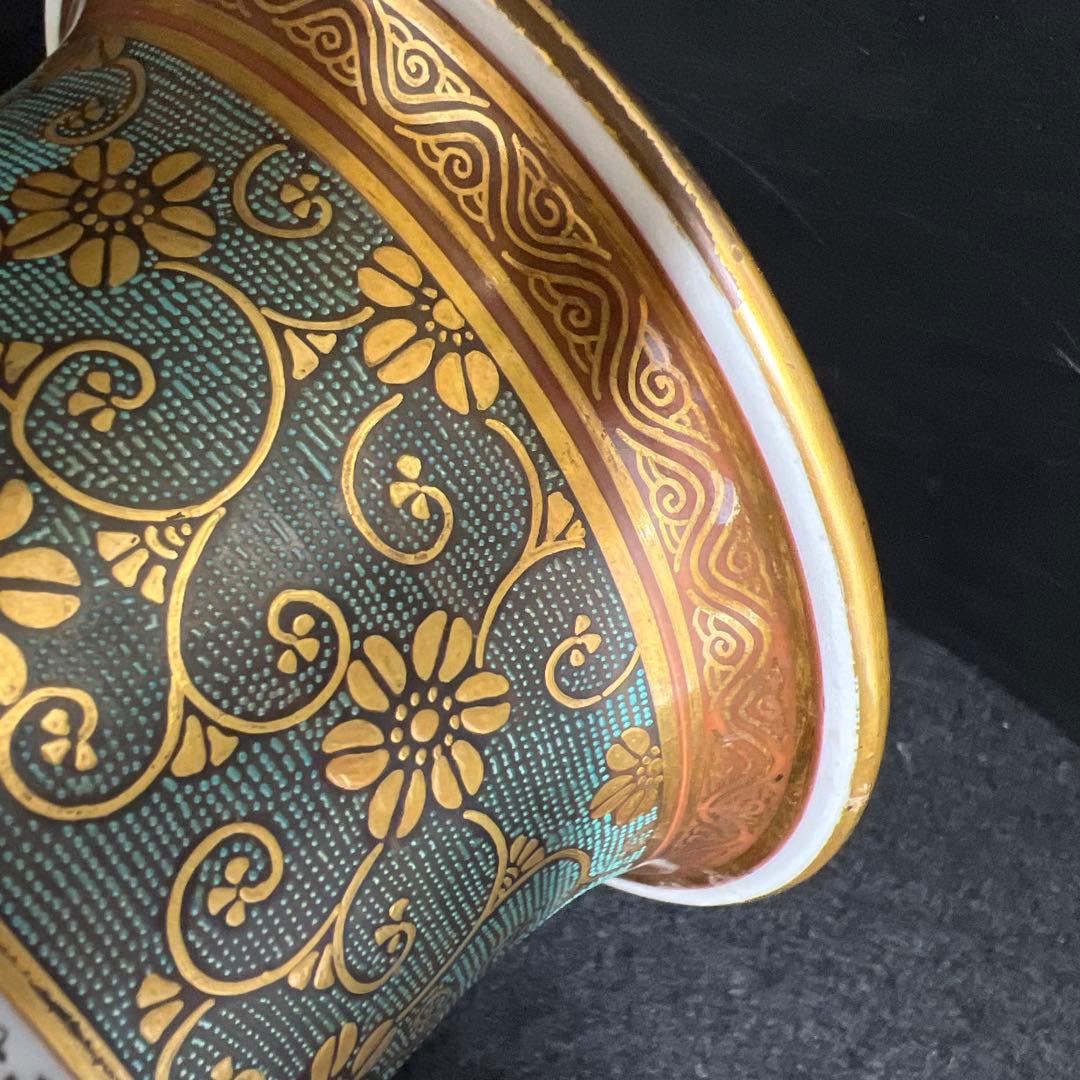 明治期　九谷焼　金蘭手七福神花瓶　高さ約30.5㎝　東Y8-0324☆1Fトヒウ