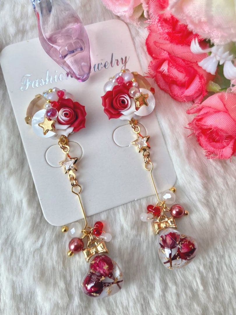 にゃんことお月様と薔薇と♡ミニミニハート ビジューピアス/イヤリング✩.*˚