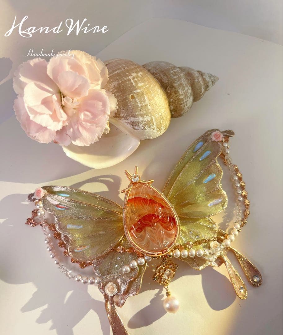 クリスタルネックレス　ワイヤーラッピング　天然石　天然淡水パール