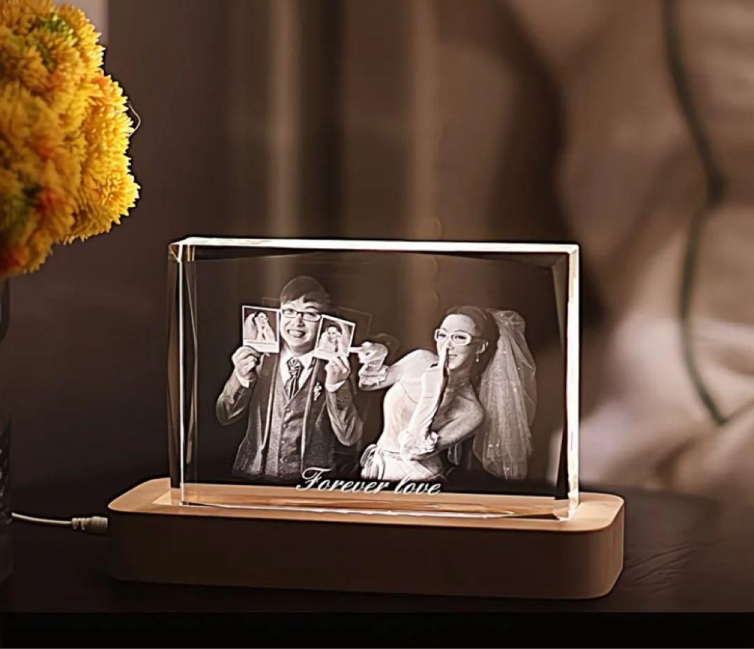 名入れ対応 水晶 ガラス オーダーメイドフォトフレーム 写真立て 誕生日 結婚式