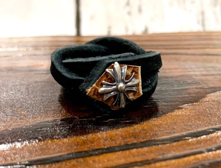 ＊展示品♪ハンドメイド 網込みレザーリング 17号＊