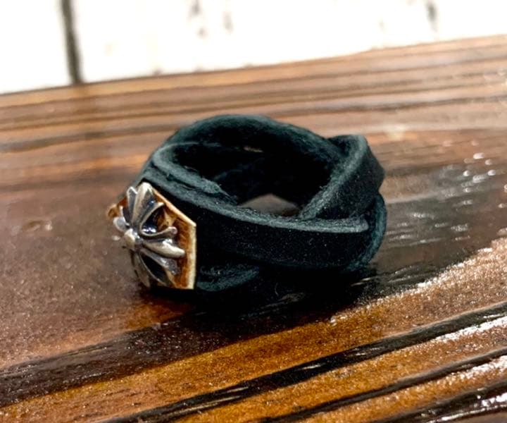 ＊展示品♪ハンドメイド 網込みレザーリング 17号＊