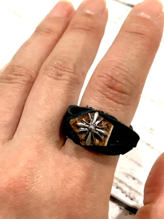 ＊展示品♪ハンドメイド 網込みレザーリング 17号＊