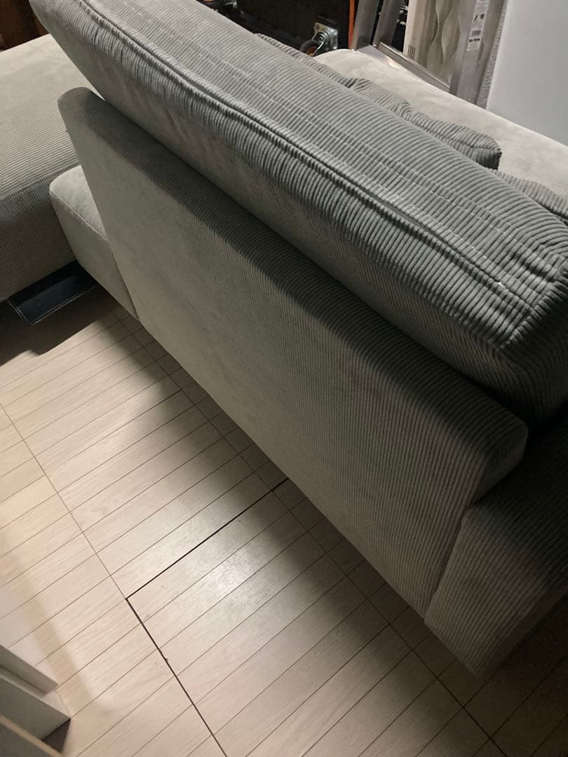 【引取or配達】コーデュロイグレー　カウチソファソファ ワイエムワールド