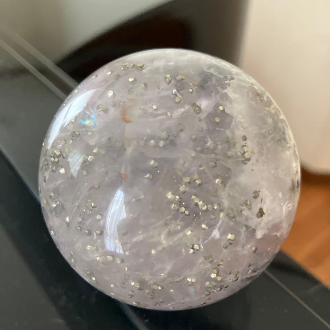 特大！パイライトインフローライト　スフィア　天然石置物　C167