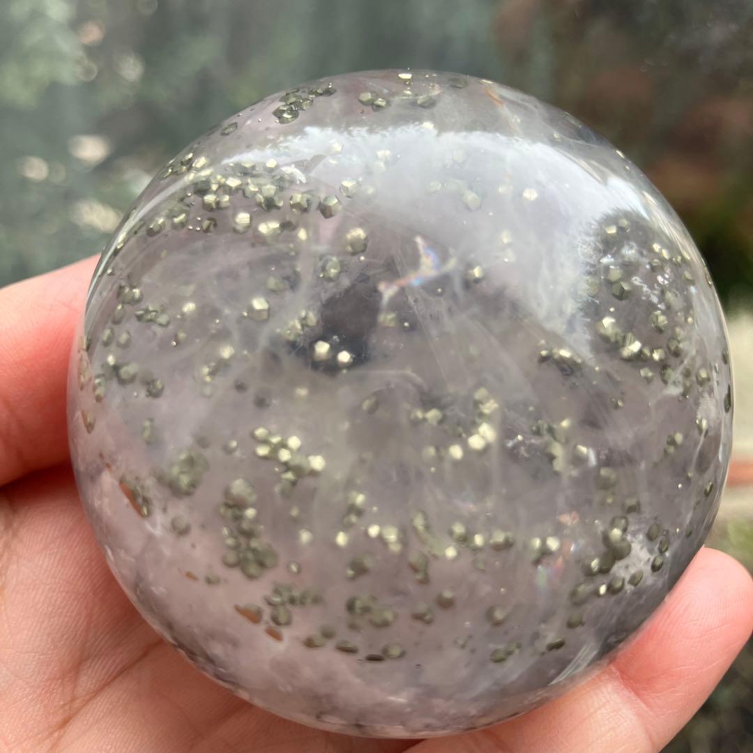特大！パイライトインフローライト　スフィア　天然石置物　C167
