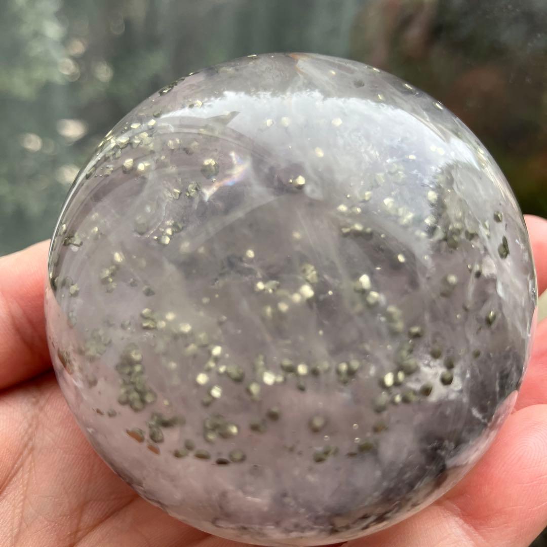 特大！パイライトインフローライト　スフィア　天然石置物　C167