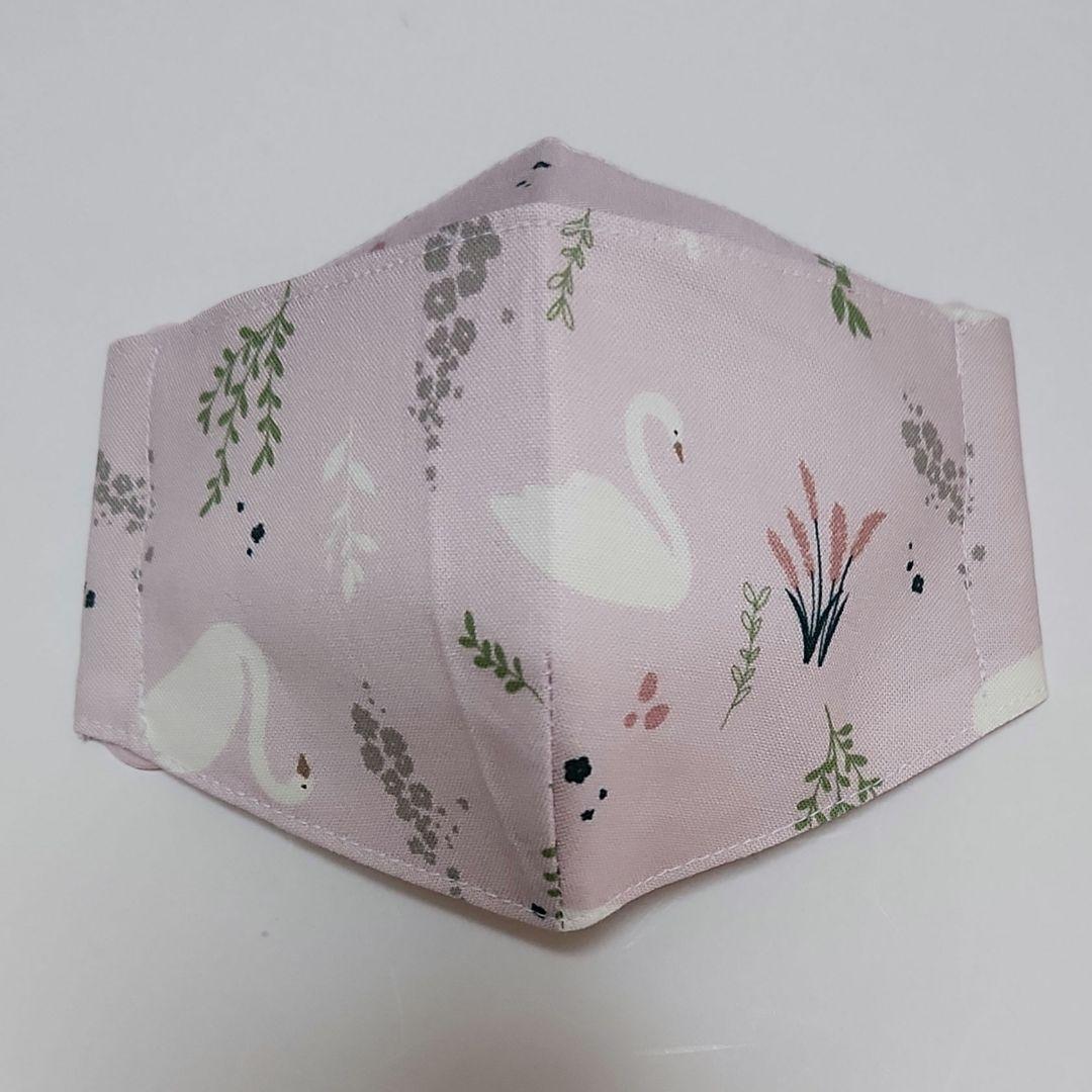 オーガニックコットン　接触冷感／子供用　マスク　キッズ　女の子　スワン　ピンク